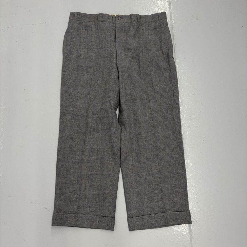 NOS Vintage 50s Blue/Grey Wool Plaid Wide Leg Trousers 36x27
